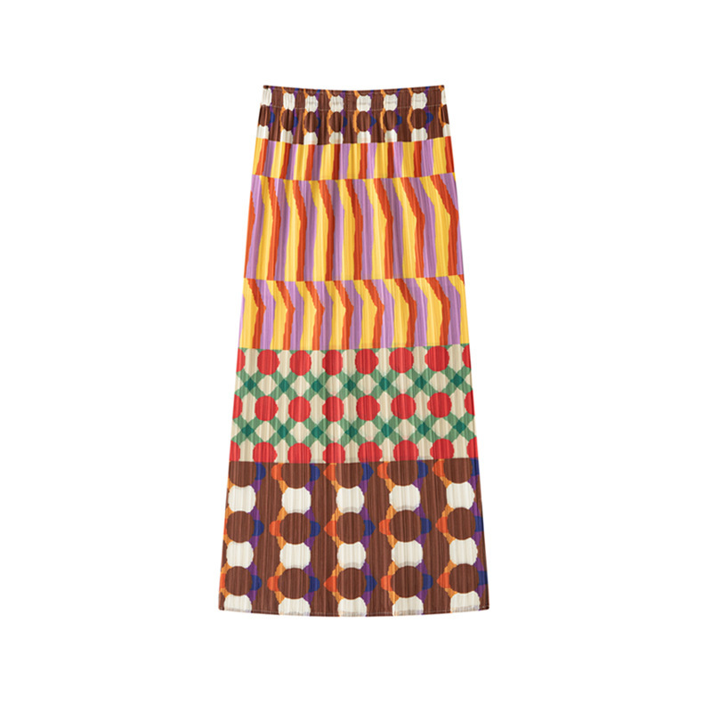 Miyake-Style Half-Skirt, Fashionable Holiday Pop-Art Print Pleated Skirt, Mid-Length Slimming Straight Skirt Miyake-Style Half-Skirt, Fashionable Holiday Pop-Art Print Pleated Skirt, Mid-Length Slimming Straight Skirt