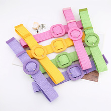 新款韩版棉麻风彩色PP草编织腰带女圆形方形扣连衣裙长衫装饰皮带