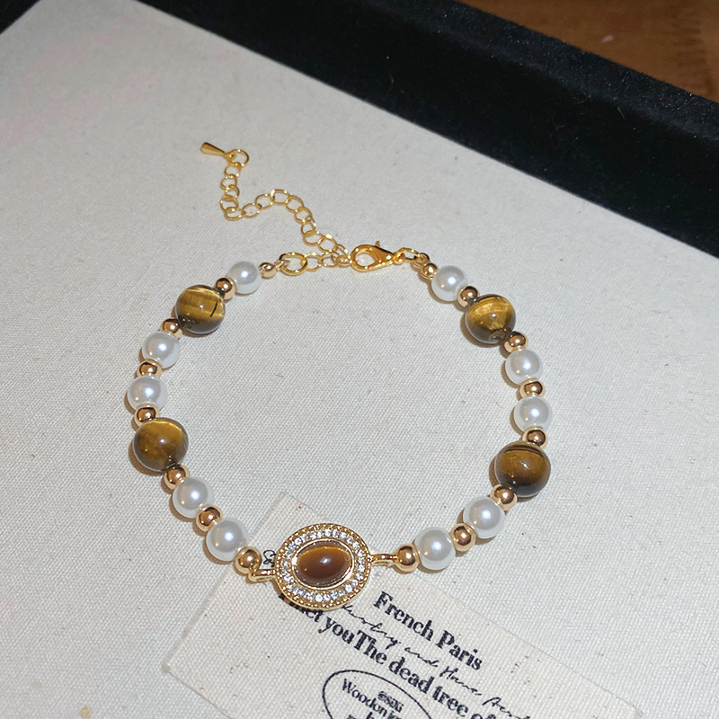 Maillard, pulsera de perlas geométricas con incrustaciones de diamantes, pulsera de estilo palacio retro francés para mujer, joyería de sentido avanzado de moda al por mayor