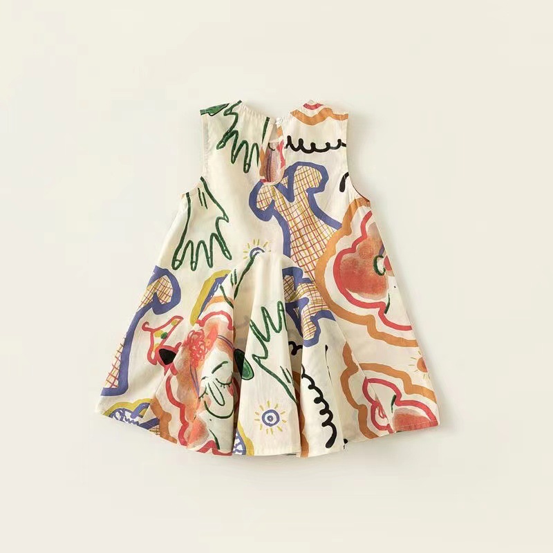 Vestido de niñas vestido de princesa de algodón 0 - 6 años de verano vestido largo impresión coreana en forma de A