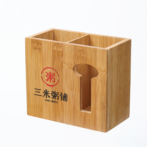Bamboo Chopstick Holder Wooden Household Restaurant Hotel BBQ Skewer Bamboo Stick Holder Commercial Noodle Shop Chopstick Bucket Bamboo Stick Holder with Engraving