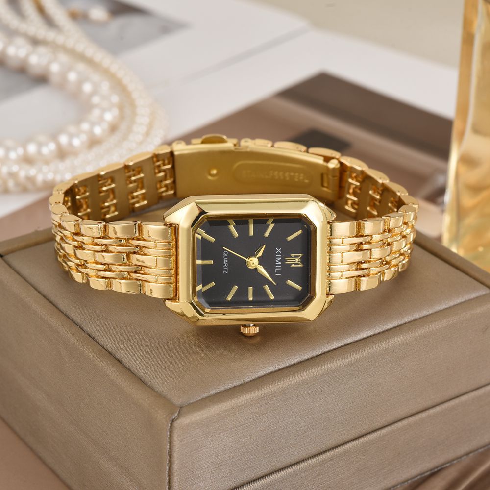 Nuevo reloj de lujo simple transfronterizo para mujer, esfera cuadrada multicolor, temperamento de moda, cinturón de acero literal, reloj de mujer