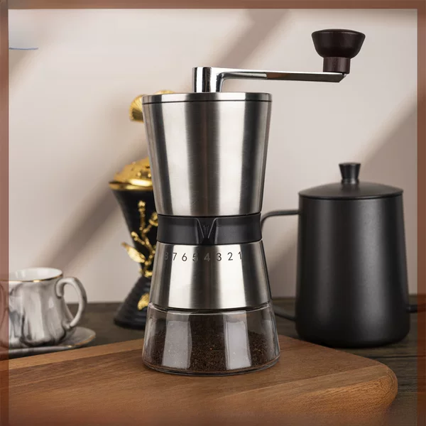 Cross-Border Manual Coffee Grinder with External Adjustment, Coffee Bean Grinder with 6, 8, and 40-Level Adjustment Settings