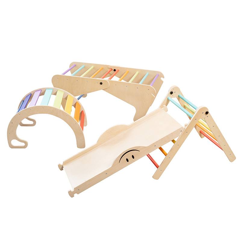 Soporte de escalada de madera para niños, soporte de escalada de entrenamiento de integración sensorial para bebés, soporte de escalada interior para bebés, tobogán, juguetes combinados