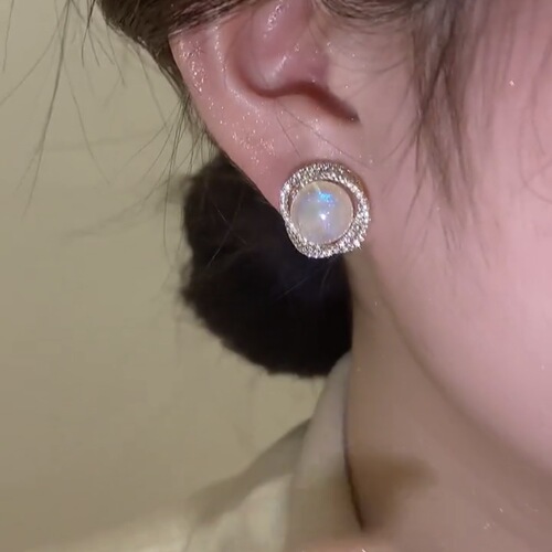 Micro-inlaid zircon Mermaid earrings S925 silver needle mermaid beads three-dimensional rotating temperament earrings lady's light luxury style