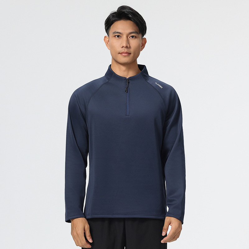 Media cremallera collar de pie al aire libre correr deportes suéter ropa de secado rápido hombres manga larga Camiseta fitness tiro ropa de entrenamiento