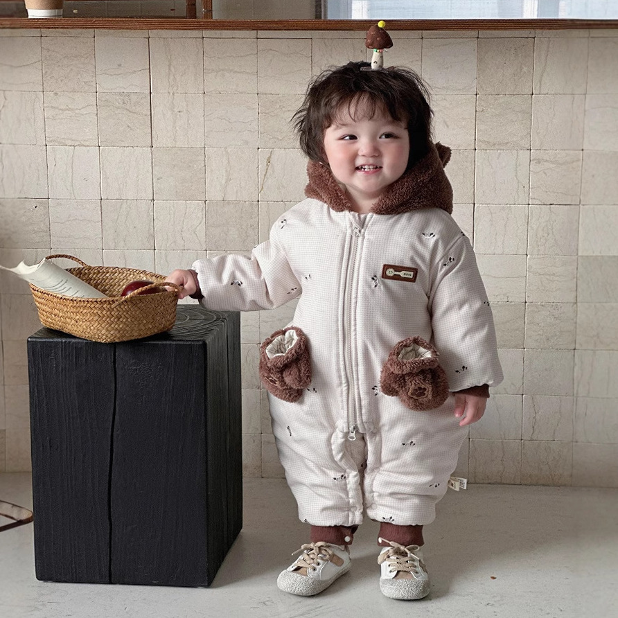 Chaqueta de algodón de oso coreano, mono acolchado de invierno, engrosado y cálido, un tipo de ropa de salida, mamelero con capucha para bebé de 0-2 años