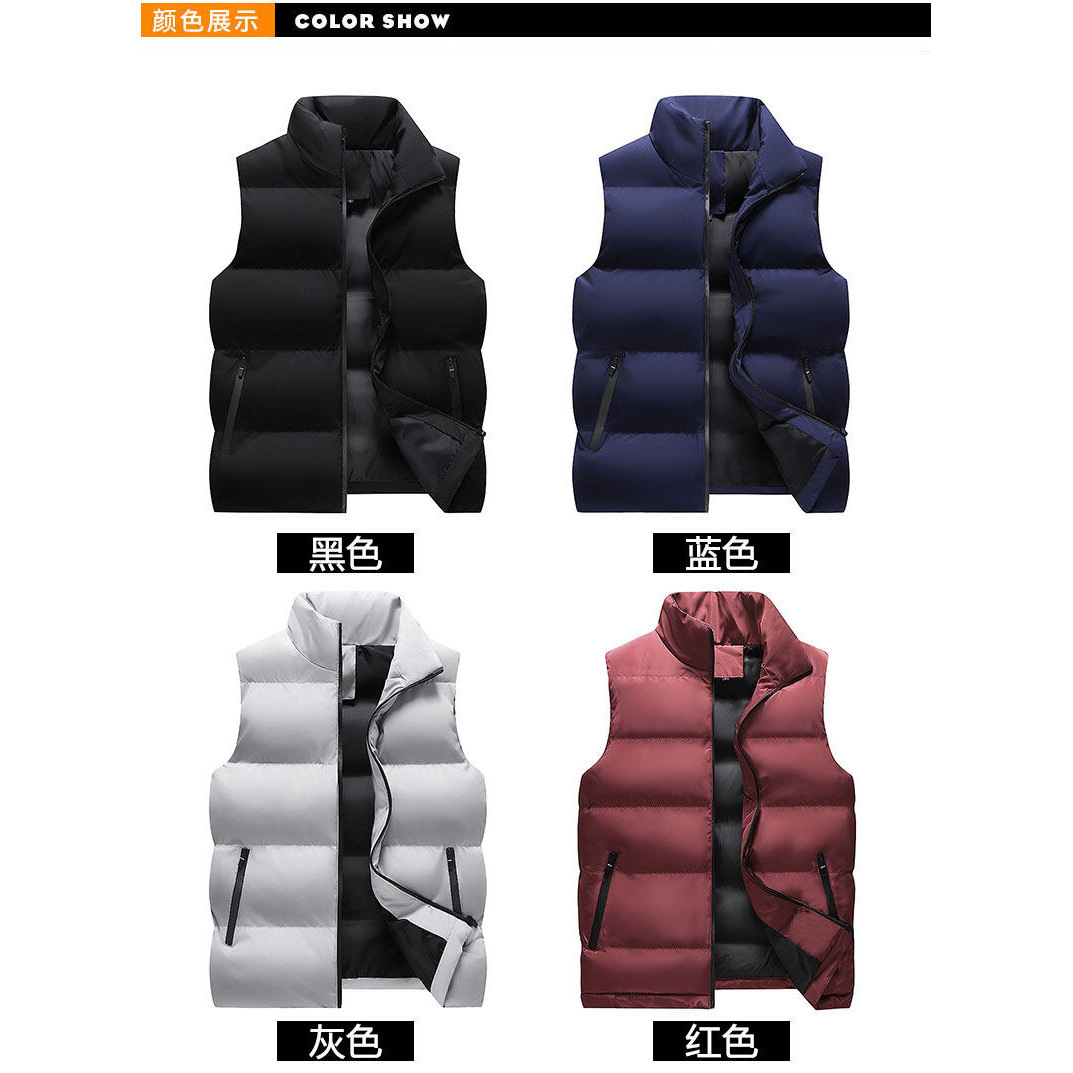 2026 New Style Stand Collar Cotton Vest for Men, Autumn and Winter Thickened Warm Sleeveless Vest with Solid Color Zipper Pockets