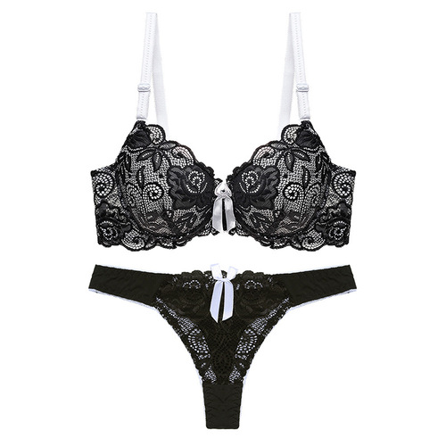 European and American sexy thin cup lace color matching bra set shaped push-up bra set Amazon wish