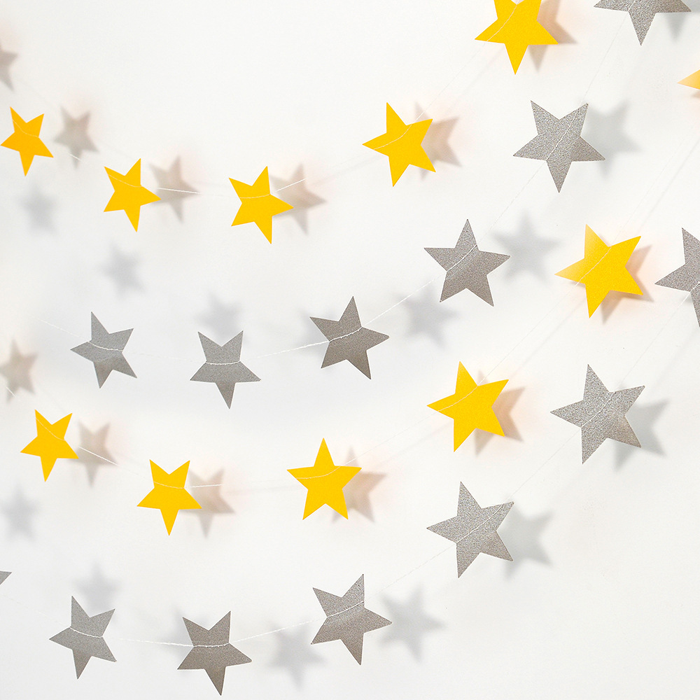 Cosura de coches cebolla dorada perla papel estrella de pentacabulares flores de fiesta de cumpleaños colgar banderas de color flores de color 100 días