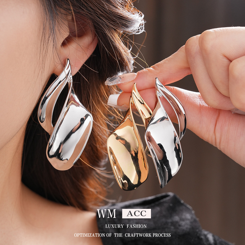Pendientes de hoja retorcida irregular de aguja de plata Pendientes exagerados de todo fósforo europeos y americanos de moda Pendientes de nicho de lujo ligero de alta gama image 3