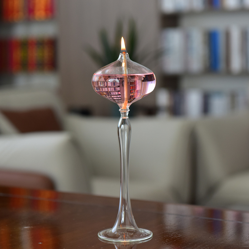 Lámpara de aceite de vidrio creativa de estilo europeo decoración candelabro nórdico romántico simple moderno hogar escritorio lámpara de mantequilla libre de humo