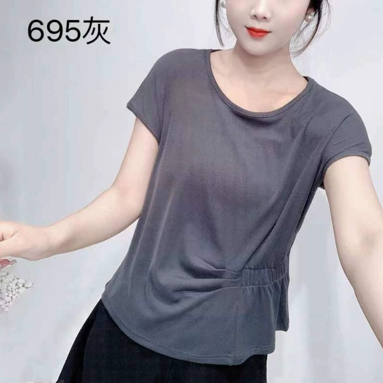 2024 Весна Лето Новый стиль нишевые темпераментные женские футболки с короткими рукавами атласный французский сморщенный талия тонкий топ женский
