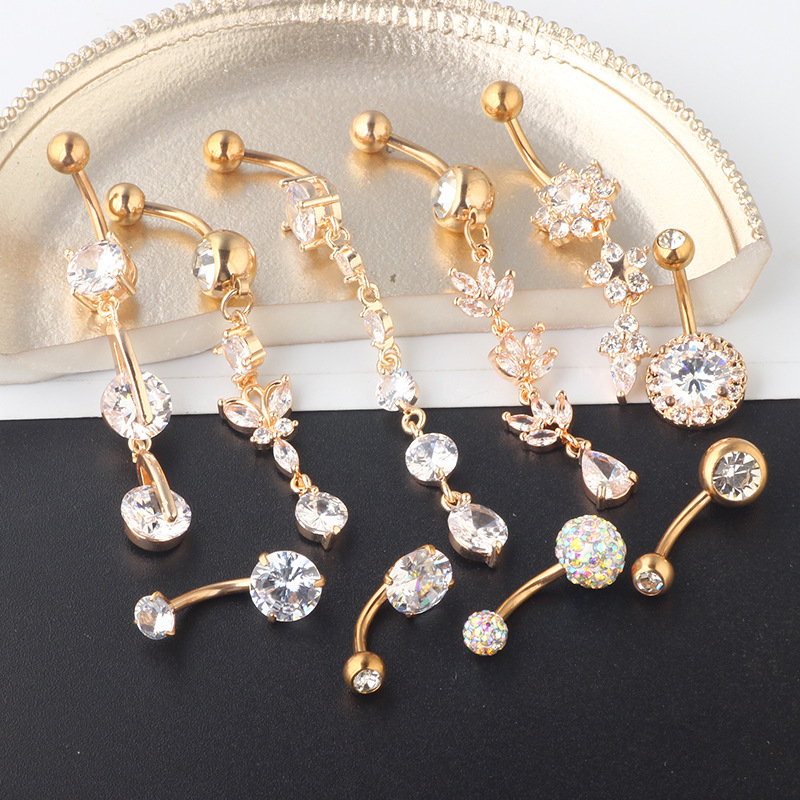 Belly Rings Piercing Type 1 Set Belly Rings Simple Style Classic Style Solid Color Metal Belly Rings