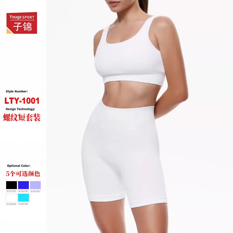 국경 간 원활한 스레드 솔리드 컬러 섹시한 스포츠 조끼 반바지 정장 러닝 피트니스 요가웨어 투피스 세트