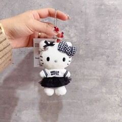 黒と白のイメージ千鳥格子子猫ぬいぐるみペンダントバッグキーホルダー小さなペンダントかわいいギフト