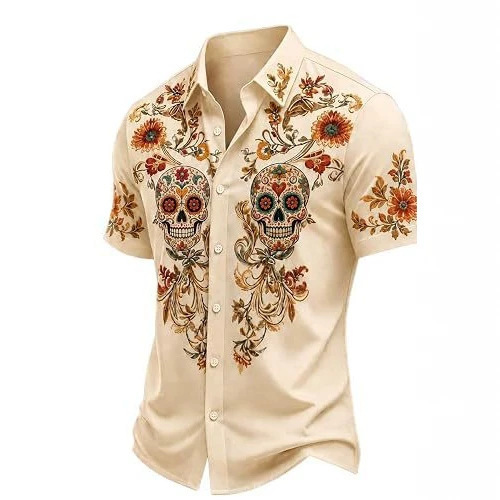 New Halloween skull print short-sleeve shirt, men's loose-fitting shirt, creative and fun 3D print, suitable for cross-border sales on Amazon New Halloween skull print short-sleeve shirt, men's loose-fitting shirt, creative and fun 3D print, suitable for cross-border sales on Amazon