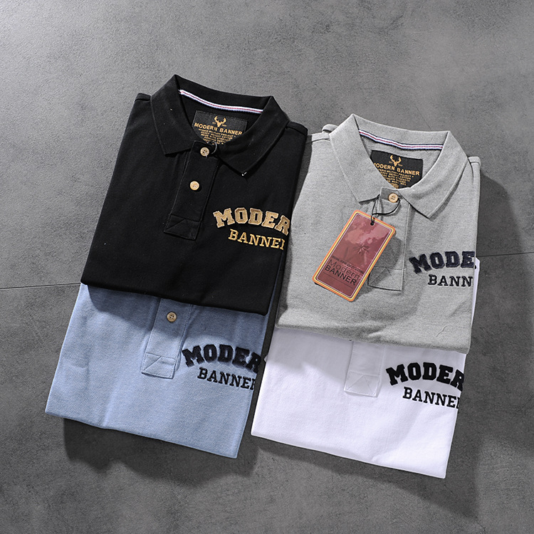 Modern banner American minimalist 100-letter men turn collar short-sleeved POLO shirt M701 2