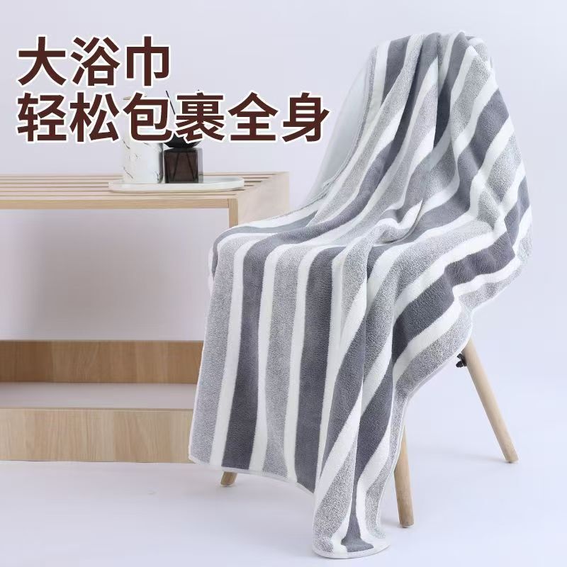 Coral Velvet Striped Towel Wholesale Soft Absorbent Non-Shedding Cleansing Towel Thickened Men and Women Couple Face Towel