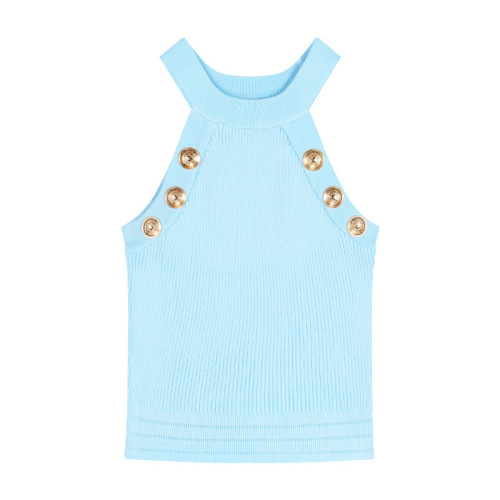 Knitted Halter Neck Camisole Women's  Summer Blue Thin Slim Sexy Outer Wear Bottoming Shirt Trendy Top