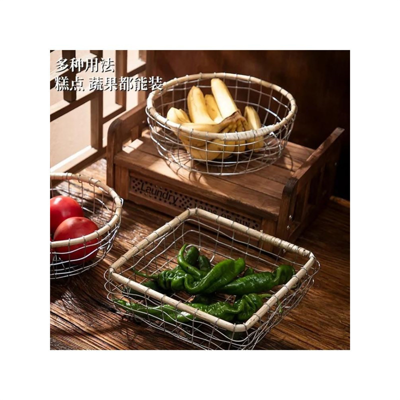 Japanese-Style Wrought Iron Baking Bread Basket Metal Mesh Wire Hollow Storage Basket Desktop Snack Egg Pastry Tray Japanese-Style Wrought Iron Baking Bread Basket Metal Mesh Wire Hollow Storage Basket Desktop Snack Egg Pastry Tray