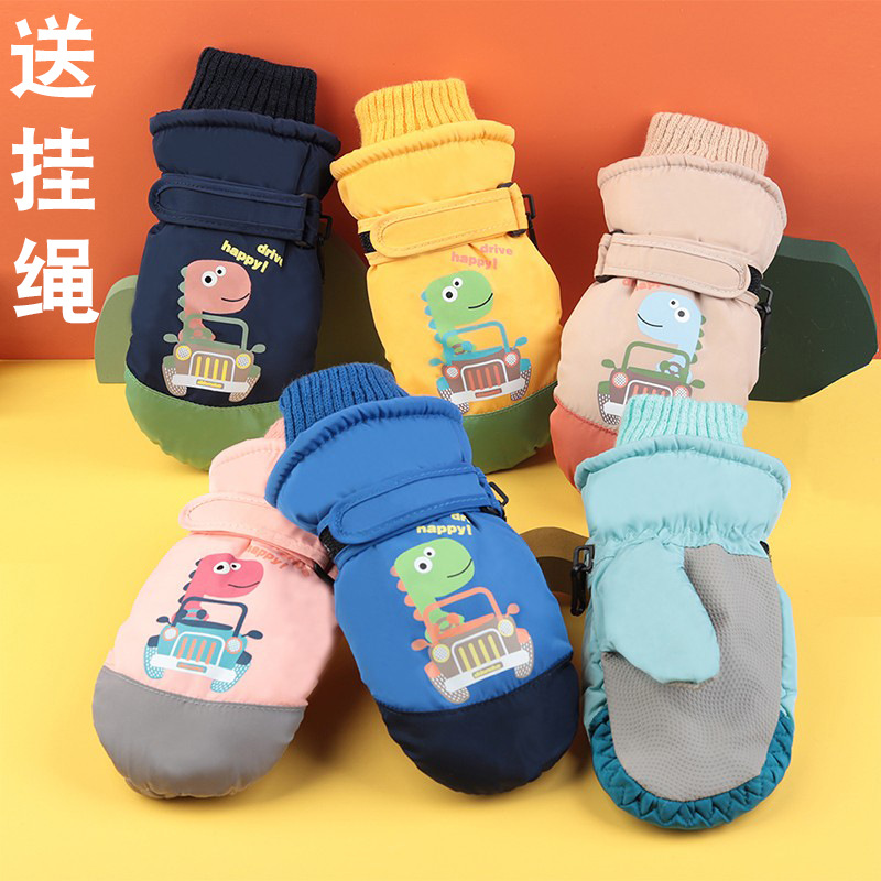 Invierno de los niños de esquí de nieve dedo impermeable antideslizante forrada de lana gruesa caliente de dibujos animados de los hombres y las mujeres congestionado bolsa guantes de dedo