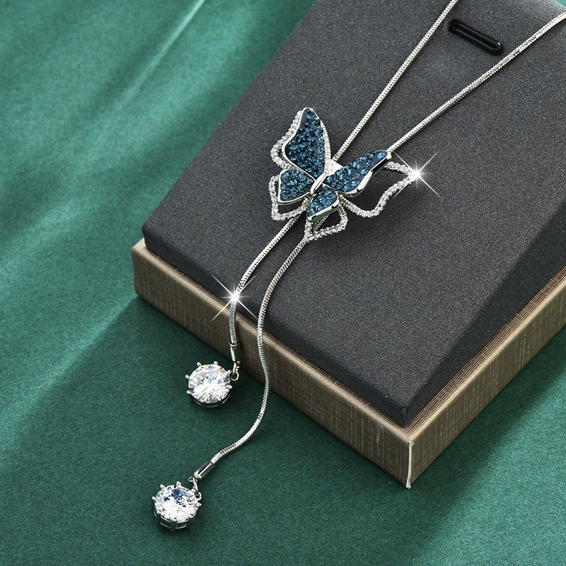 Южная Корея цепочка для свитера с бабочкой, Женская осенне-зимняя высококачественная длинная простая легкая Роскошная маленькая интернет-знаменитость, декоративное ожерелье, аксессуары, кулон