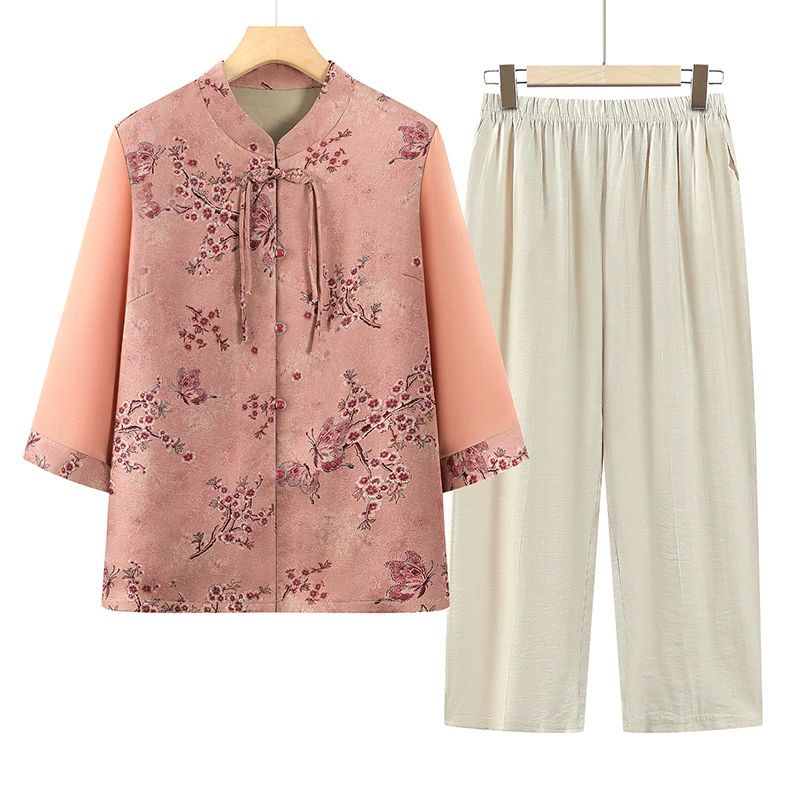 Летняя одежда для пожилых людей, летний костюм бабушки со средним рукавом, рубашка для мамы 60 и 70 лет, одежда для старухи, новый стиль.