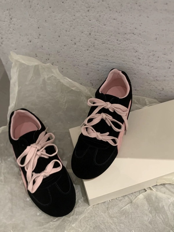 羊皮版~复古拼色蝴蝶结平底休闲运动德训鞋女秋冬新款百搭阿甘鞋|undefined
