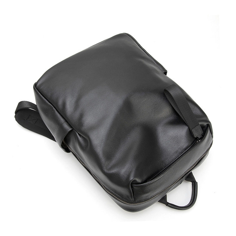 Ba lô nam da bò đầu lớp công sở đa năng, ngăn máy tính 14 inch, dung tích lớn đi công tác — Da Nappa màu đen, mô hình TOGO