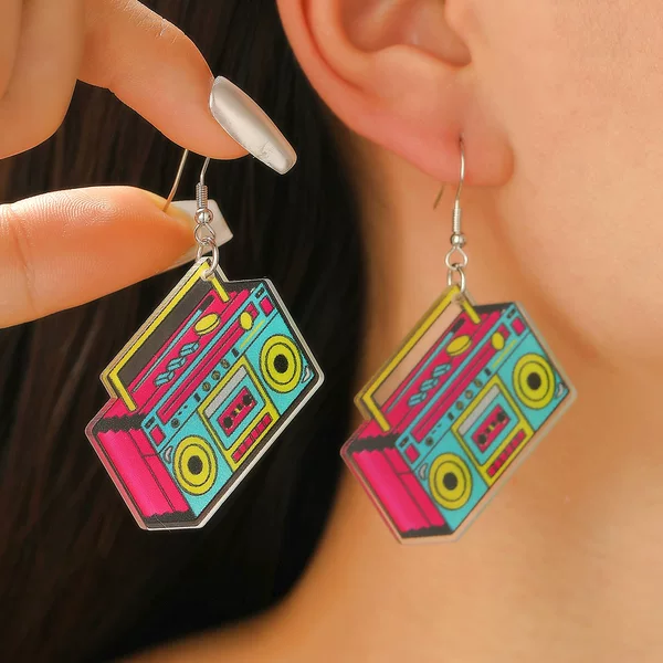 European and American Cross-border Retro Nostalgic Radio Series Acrylic Earrings Earrings Cartoon Simple Earrings Ear Jewelry for Women