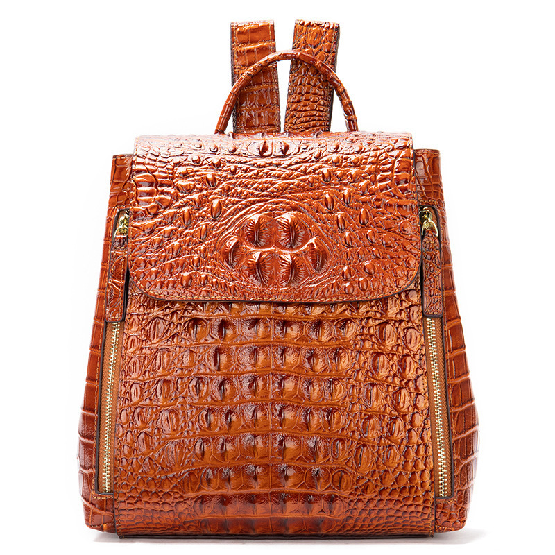 2025 New Light Luxury Crocodile Pattern Backpack High-End Genuine Leather Women's Bag Ladies Casual Shoulder Backpack Large Capacity Women