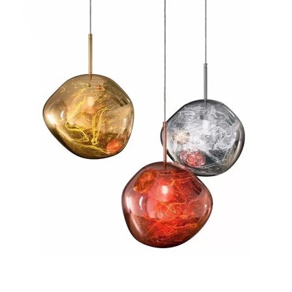 Electroplated Glass Chandelier with Three Heads, Creative Modern Minimalist Bar Counter Firework Ball, Nordic Restaurant Volcano Lava Lamp Set