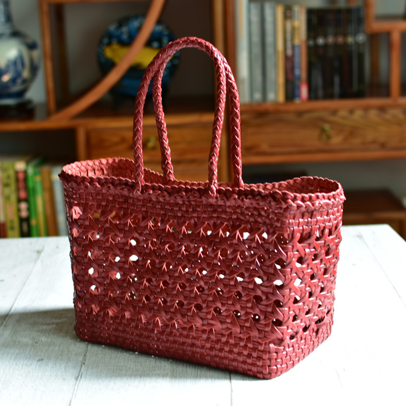 Bolsa tejida de difusión de Dragón Primera capa de piel de vaca bolsa de cesta de verduras hueco ins Bolsa De mujer entrega de fábrica