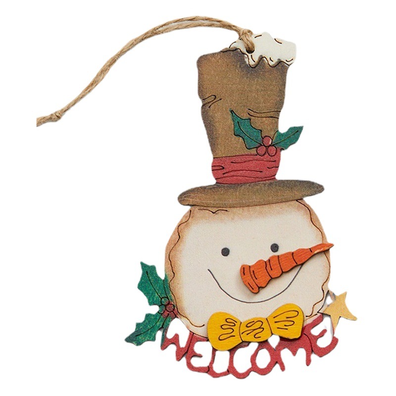 Buscando madera 12cm decoraciones de Navidad de madera colgante pintado a mano muñeco de nieve decoración colgante vestido de árbol de Navidad