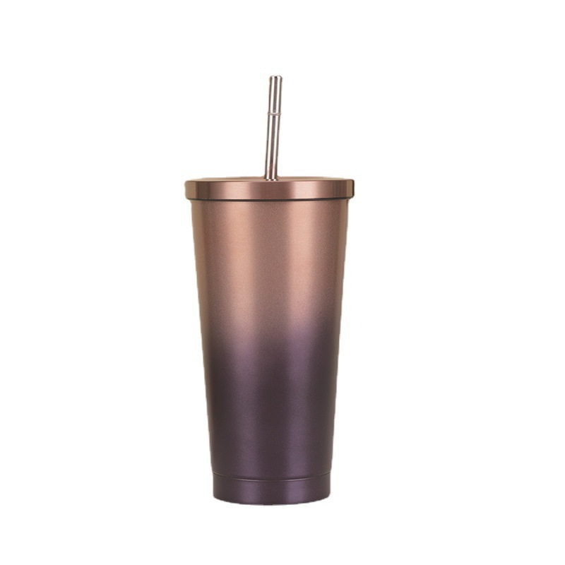 Acero inoxidable gran capacidad 750ml acompañado de pareja de color gradiente tazas de automóvil tazas de hielo de paja de verano impresión