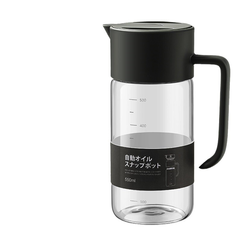 日本式LISSAキッチンガラスオイルポット家庭用大容量油漏れ防止タンク重力自動開閉式オイルボトル550|undefined