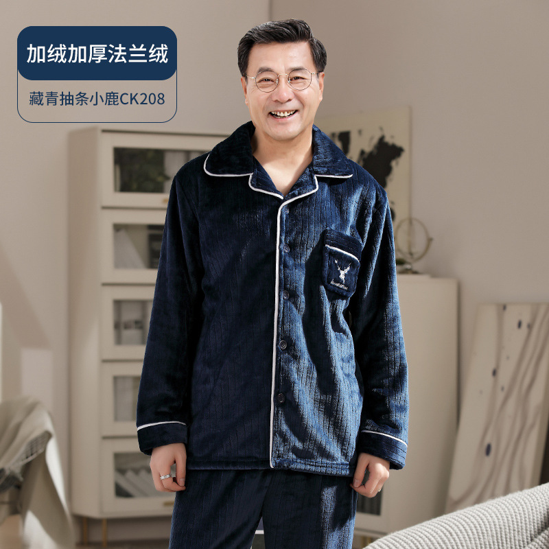 Papá pijama de coral para hombres otoño y invierno más veludo engrosado de mediana edad hombre franela conjunto de ropa de casa