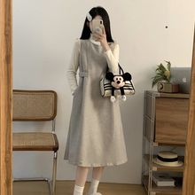 秋冬季毛衣裙套装两件套显瘦法式感复古毛呢无袖背心连衣裙子