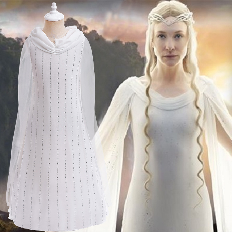 Cosplay Lord of the Rings Queen Child Stage Performance Costume with 7/8 Sleeve, Halloween Costume Spandex Dress