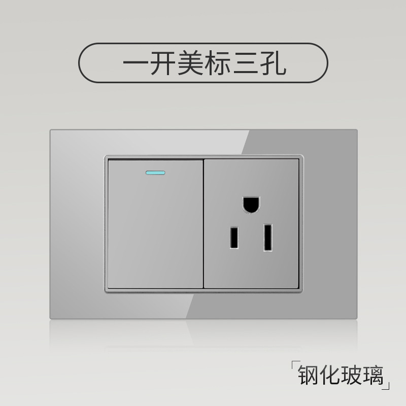 Enchufe de pared con interruptor de vidrio templado gris tipo C estándar americano de 110 V de Taiwán, panel de enchufe de pared con carga rápida de 20 W y atenuación