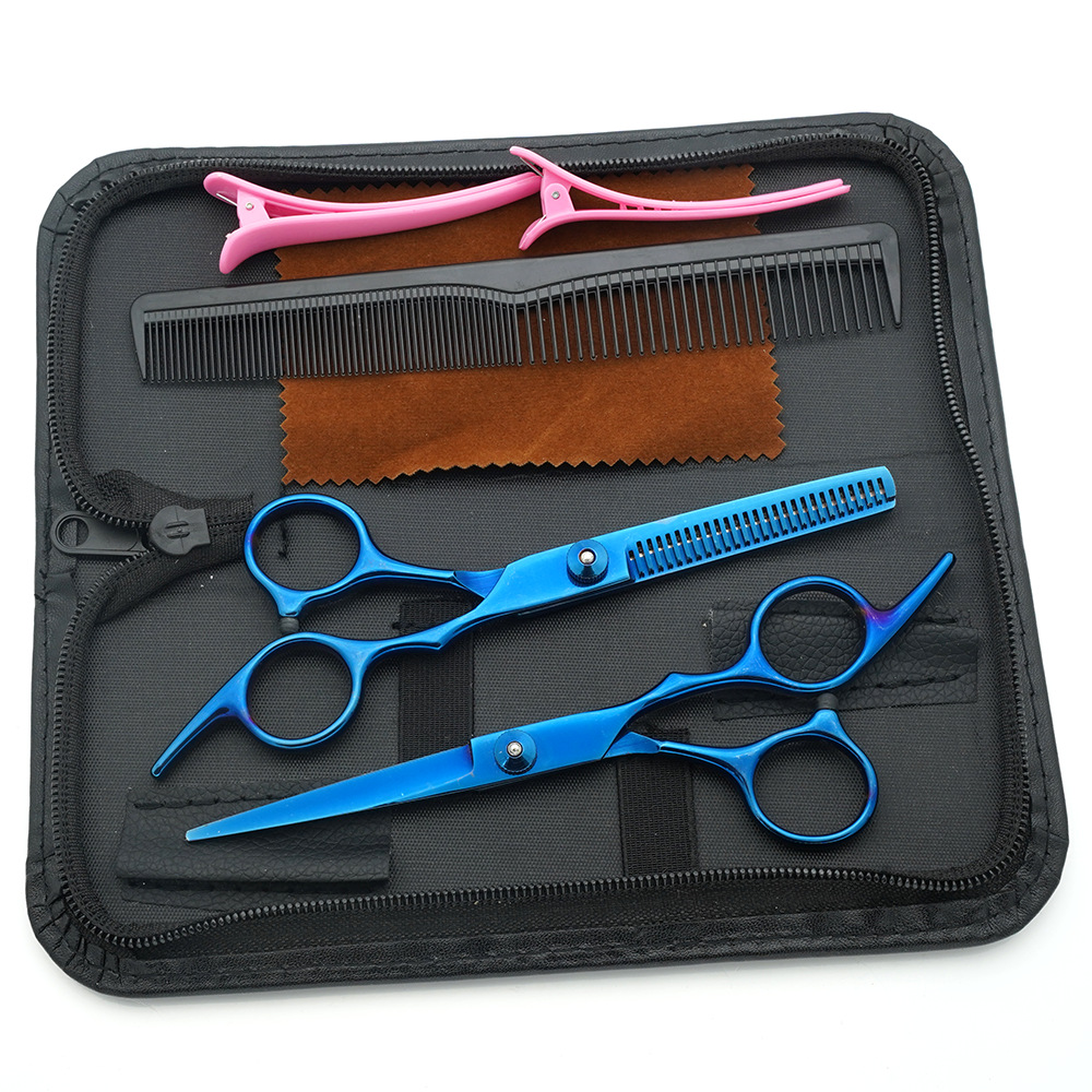 Tijeras de peluquería de 6 pulgadas, negras y doradas, con mango inclinado y de alta calidad, juego de tijeras de peluquería al por mayor para cortar el cabello.