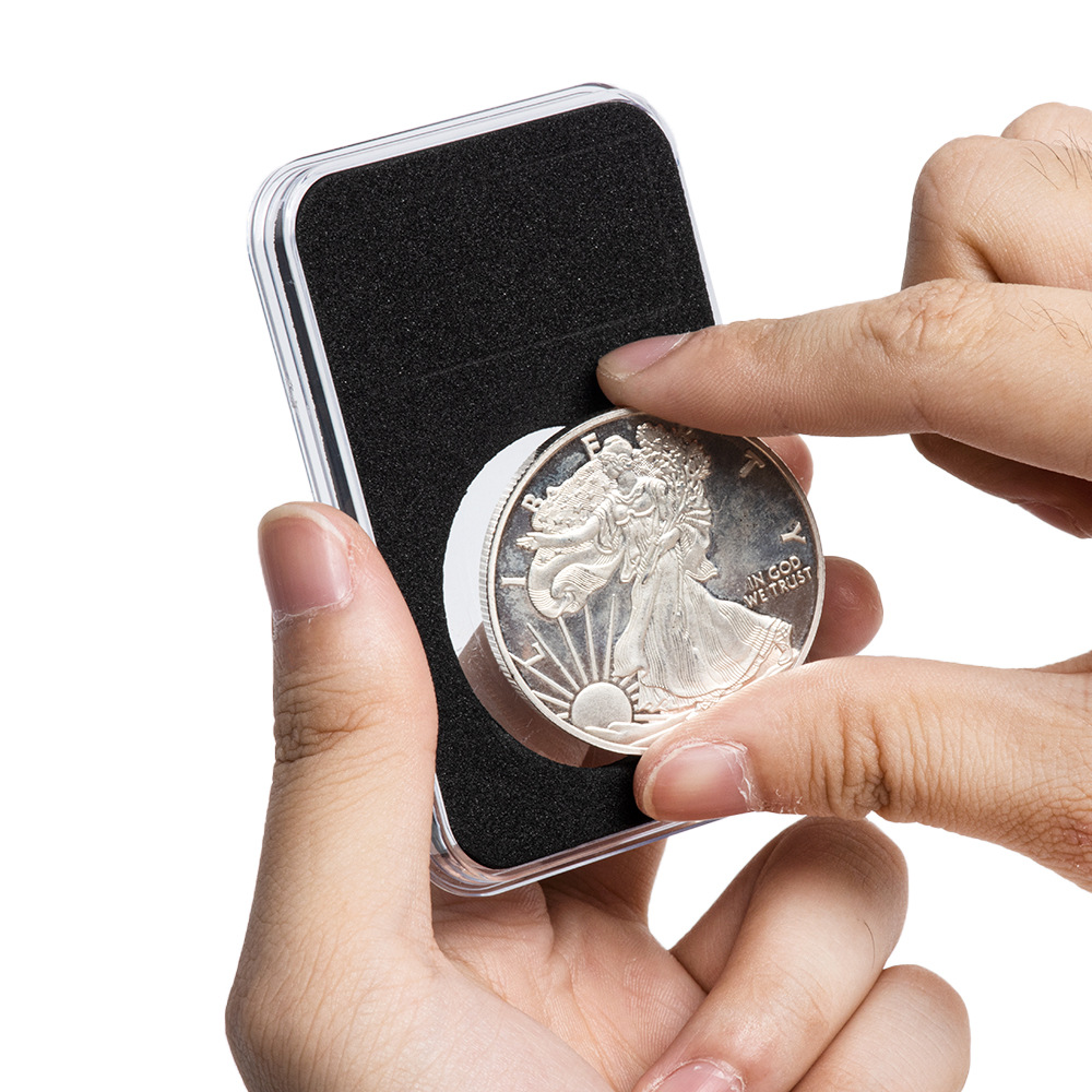 Un yuan caja de identificación de monedas caja de colección transparente caja de almacenamiento clasificación caja de monedas caja de protección de almacenamiento de monedas caja cuadrada al por mayor
