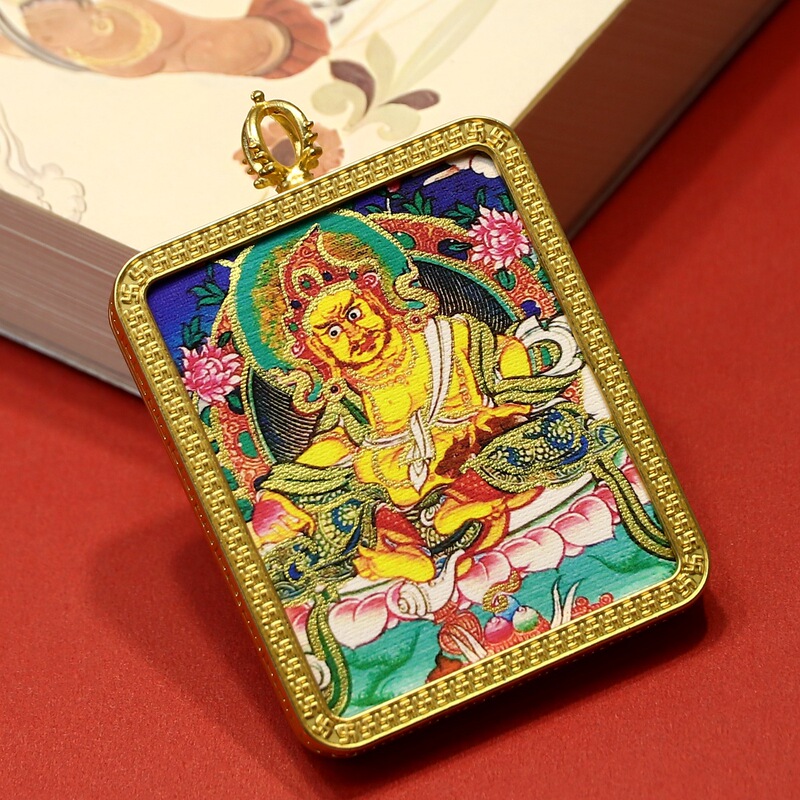手绘描金唐卡画芯描金唐卡黄财神嘎乌盒吊坠五路财神喷绘描金卡挂|undefined