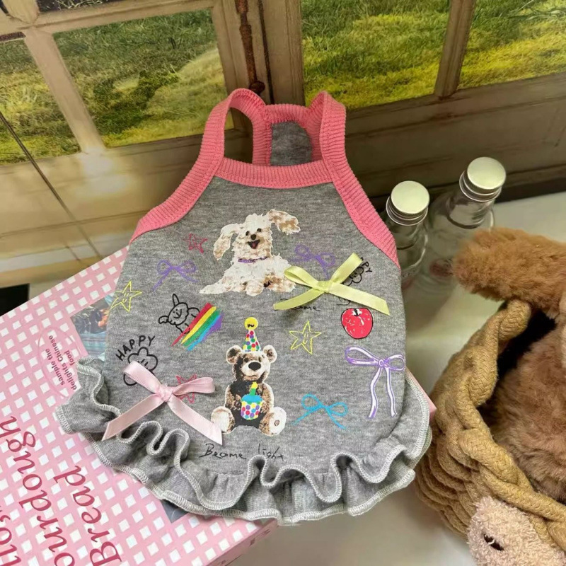 夏季新款狗狗衣服吊带可爱印花公仔春夏季薄款泰迪比熊小型犬服装|undefined