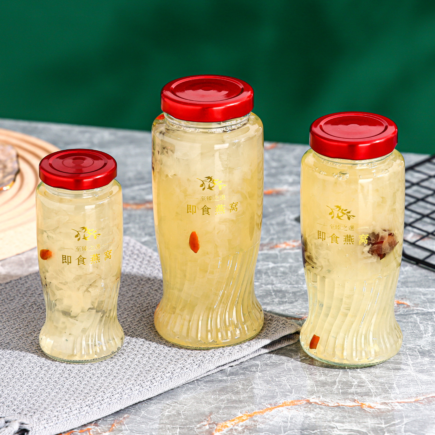 透明新款燕窝玻璃瓶鱼胶花胶密封分装瓶耐高温可蒸煮大容量鲜炖瓶