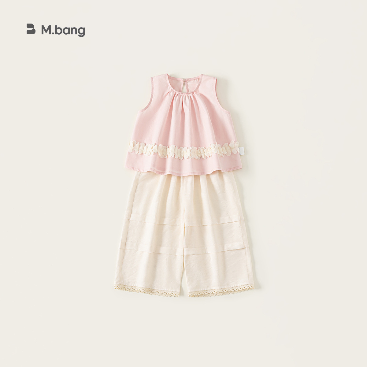 Youbao ropa para niños niñas traje sin mangas coreano camisa de bebé de malla para niños top traje de pantalón ancho de encaje de color sólido