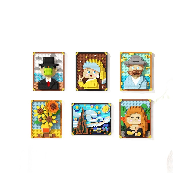 Compatible con pinturas famosas del mundo, bloques de construcción de píxeles, marcos de fotos, girasol, adornos, juguetes transfronterizos para niños