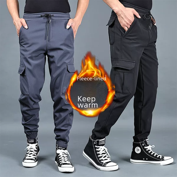 Autumn and winter loose toe overalls men's winter fat plus size sports pants fashion brand fleece-lined thick pants casual pants