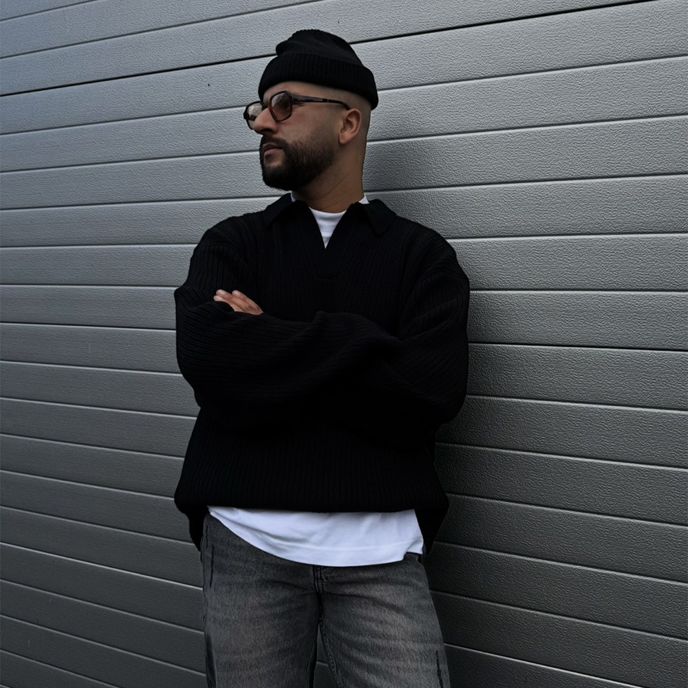 Otoño y invierno representan suéter de solapa minimalista de color sólido suéter de punto casual suelto